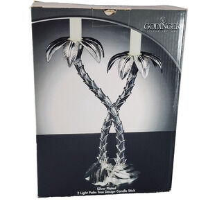 Godinger Candle Stick 10" Silver Plated - 2 Light- Palm Tree Design - Open Box